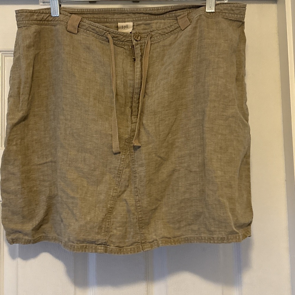 J.Jill Linen Women's 18 Petite Khaki Tan Mini Skirt Zipper Closure Pockets Beach